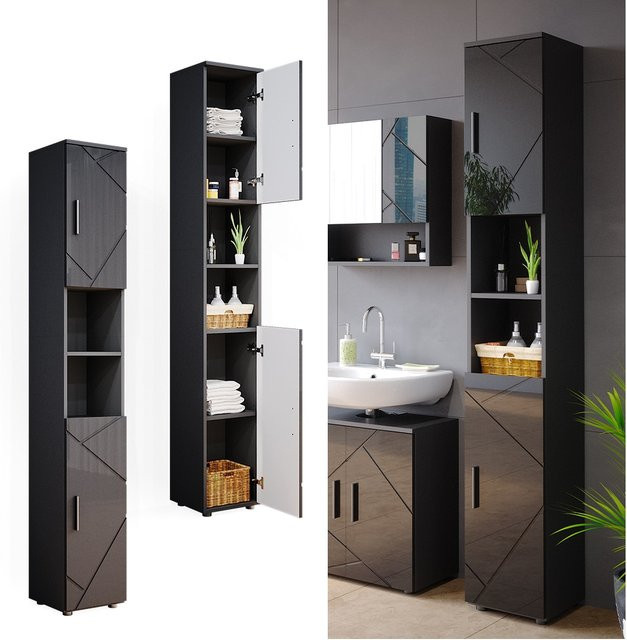Vicco Badschrank Irma Hochschrank in Anthrazit Hochglanz mit 6 Fächern, B: 30 cm, H: 192 cm - Bild 1