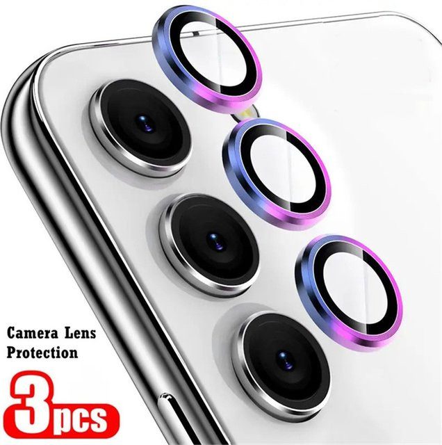 3er-Set Metallic Glanz Objektiv Schutz Abdeckung für Samsung Galaxy S23 FE S24 S25 Plus A15 A35 A55 in Schwarz - Bild 1
