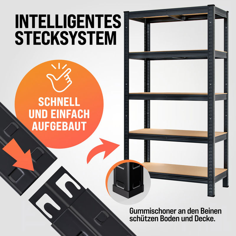 Schwerlastregal 2er-Set MONZANA in Schwarz und Silber, pulverbeschichtet mit verstellbaren Regalböden, H x B x T: 180 x 90 x 40 cm - Bild 4