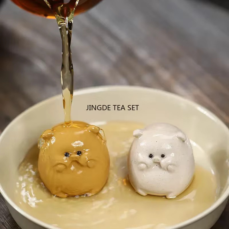 JINGDE Tee-Set Zubehör Handgemachte Keramik-Skulptur Schwein aus Yixing Lila Ton - Bild 3