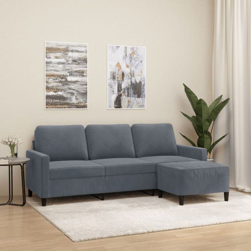 vidaxl 3-Sitzer-Sofa mit Hocker aus Samt und Metall in Anthrazit, Breite: 180 cm - Bild 1