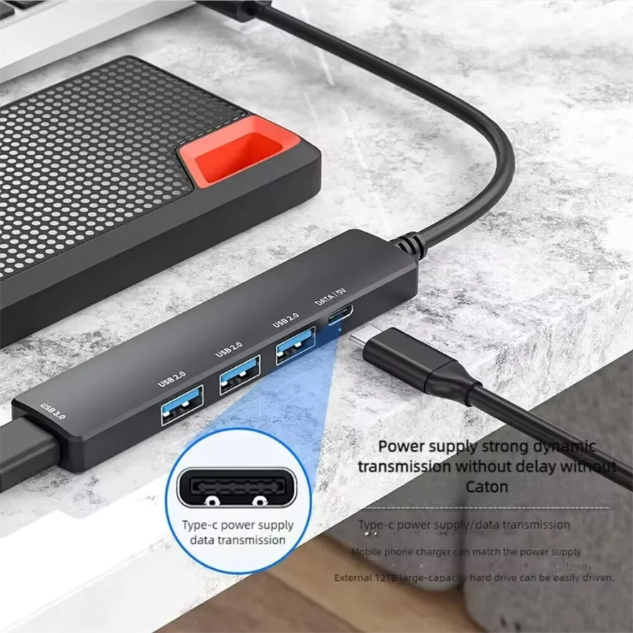 GRWIBEOU 5 in 1 USB-C Hub mit USB 3.0 und PD 65 W Ladefunktion als Multi USB Splitter Adapter OTG für Lenovo und Macbook Pro - Bild 2