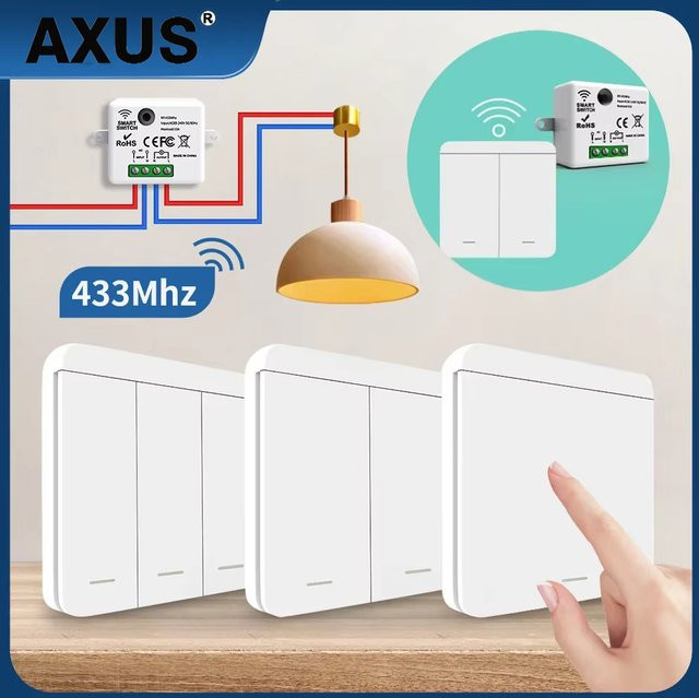 AXUS RF433 Relais Interruptor Mini Fernbedienung 433 MHz Drahtloser Wandschalter in Weiß für LED Lampen und Ventilatoren - Bild 1