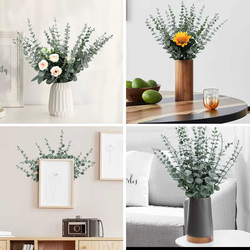 10-teiliges Set künstliche Eukalyptusblätter von NANDI in Grün und Gold für Tischdekoration und florale Gestaltung - Bild 2