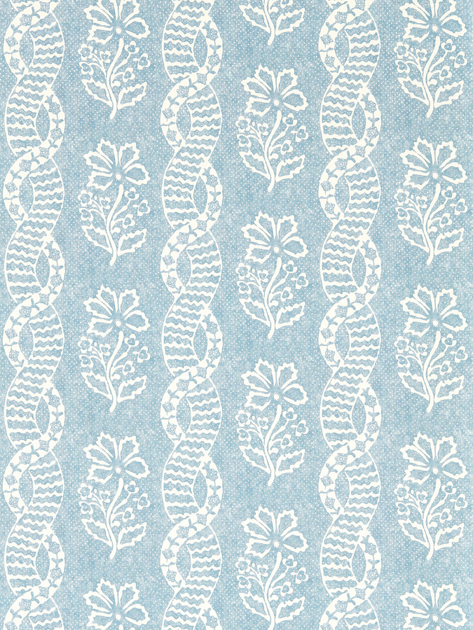 Zoffany Tapete Dabu Stripe in Wedgwood Blue mit botanischem Streifenmuster aus Vlies - Bild 1