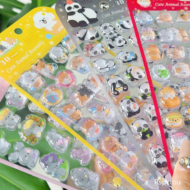 Rspctou Kawaii Kaninchen Katze Hund Panda 3D Relief-Aufkleber, multicolor, resin - Bild 1