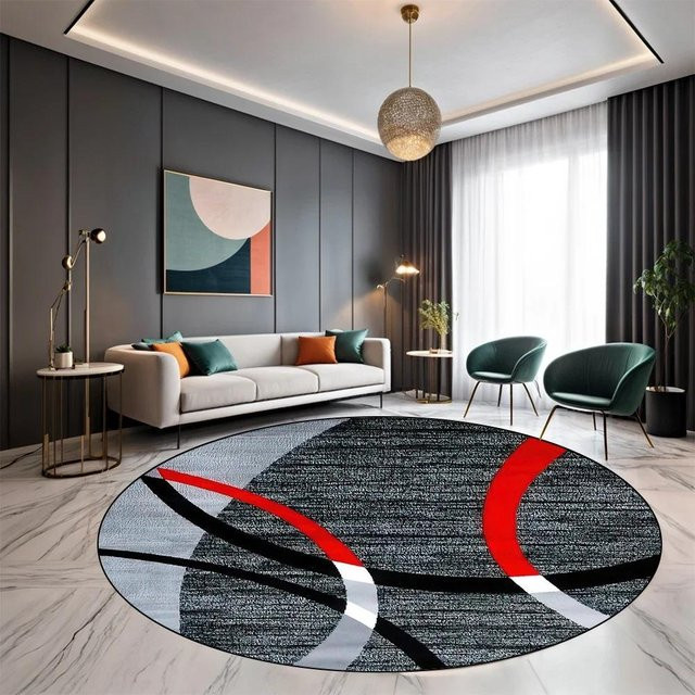 Runder Teppich Karpetti in Multicolour, modern gestreift, waschbar und rutschfest, Durchmesser: 80 cm - Bild 1