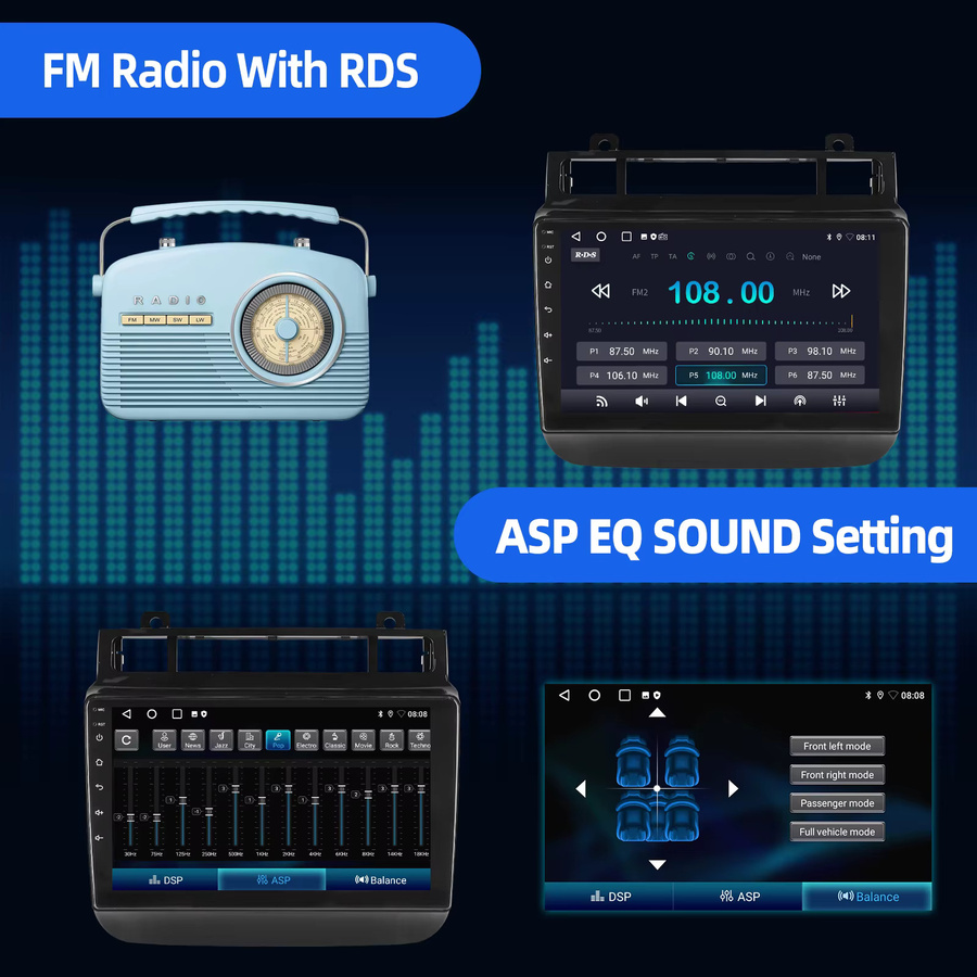 ESSGOO Android 15 Autoradio mit 9 Zoll IPS Touchscreen für VW Touareg 7P 2010-2018 in Schwarz mit drahtlosem CarPlay, GPS Navigation, Bluetooth, WiFi und USB - Bild 4