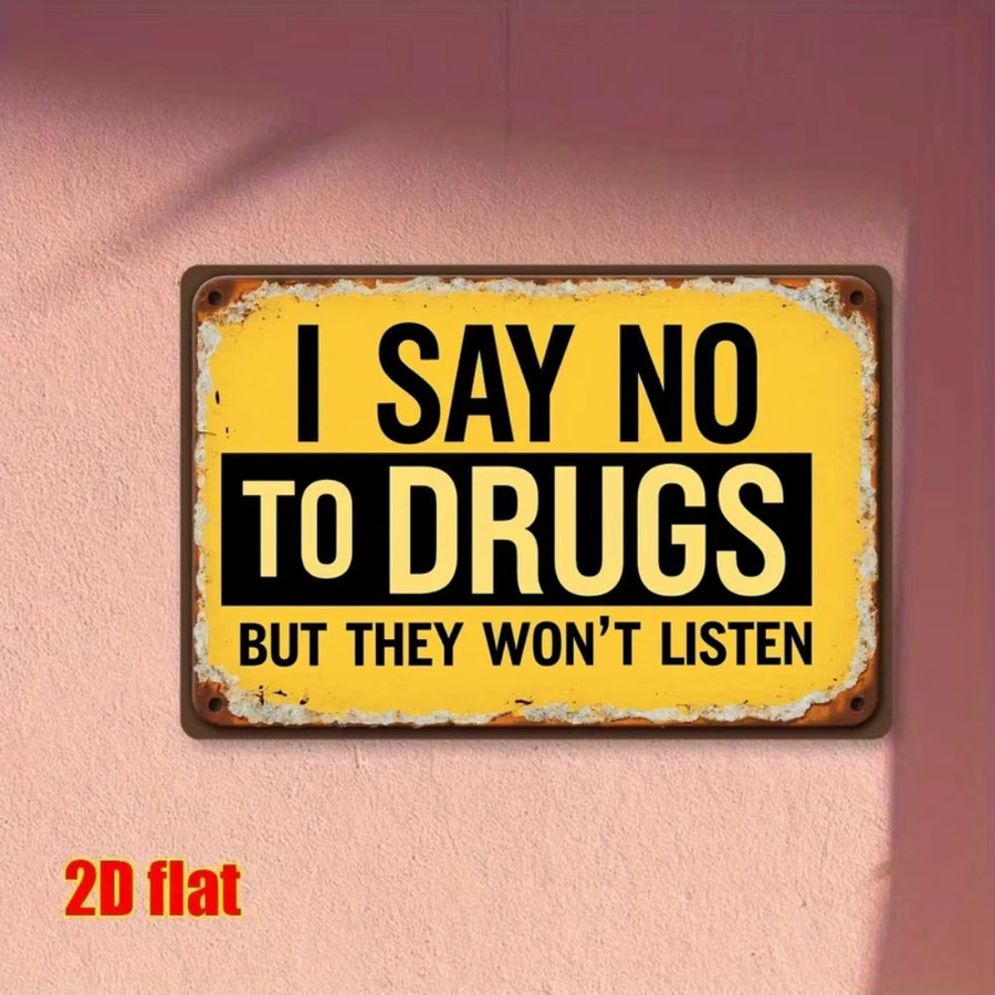Vintage Metallschild CIFBUY I Say No to Drugs in Gelb, rechteckige Wandkunst aus Metall, B/H: 30 x 30 cm - Bild 3