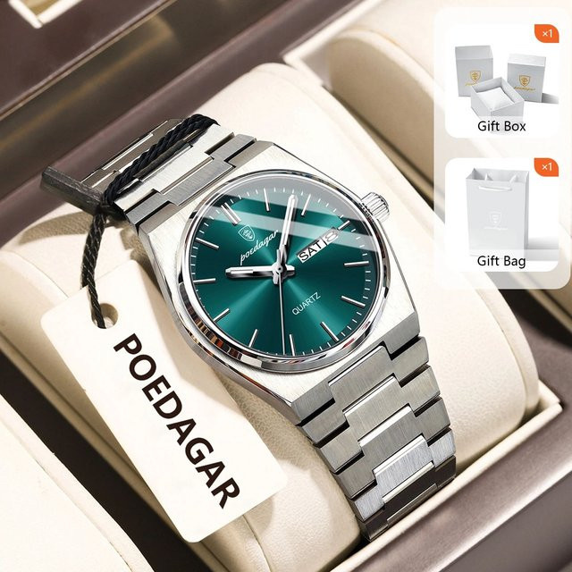 POEDAGAR Armbanduhr Edelstahl, Quarz, Datum, Wochentag, Damen - Bild 1