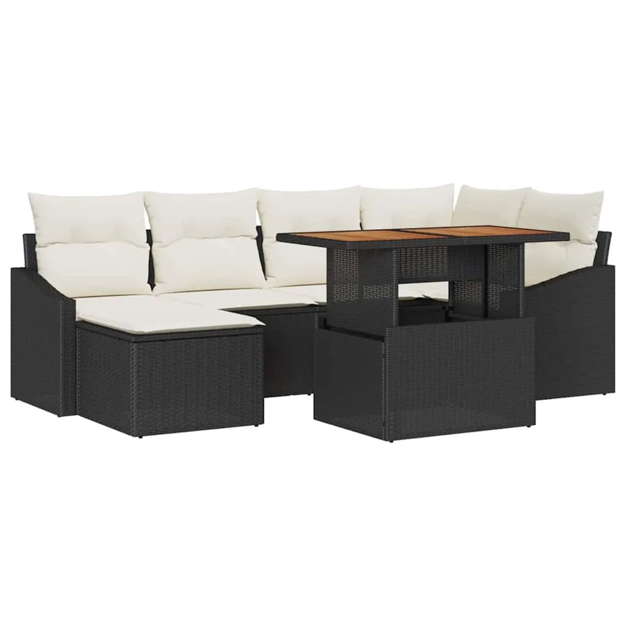 vidaXL Garten-Sofa-Set aus Poly-Rattan in Schwarz mit 7-teiliger Sitzlandschaft, L-Form und integriertem Stauraum inklusive Tisch und Polstern - Bild 2