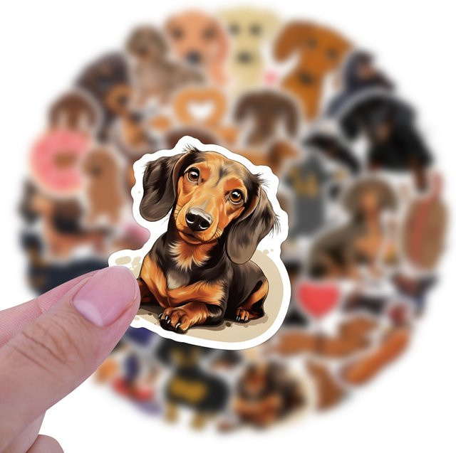 60 Stück GOGOTU Dackel-Cartoon-Aufkleber in Multicolour, wasserfeste Kawaii Hunde-Sticker für Handy, Gepäck und Scrapbook - Bild 1