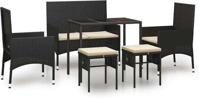 vidaXL 6-tlg Garten-Lounge-Set mit Kissen in Schwarz aus Poly-Rattan und Metall - Bild 1