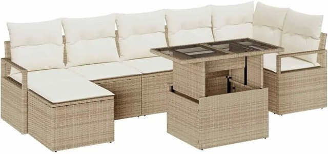 vidaXL Garten-Sofa-Set aus Poly Rattan in Beige mit 8 Teilen, L-Form mit Sitzauflagen und integriertem Kissen-Speicher - Bild 1