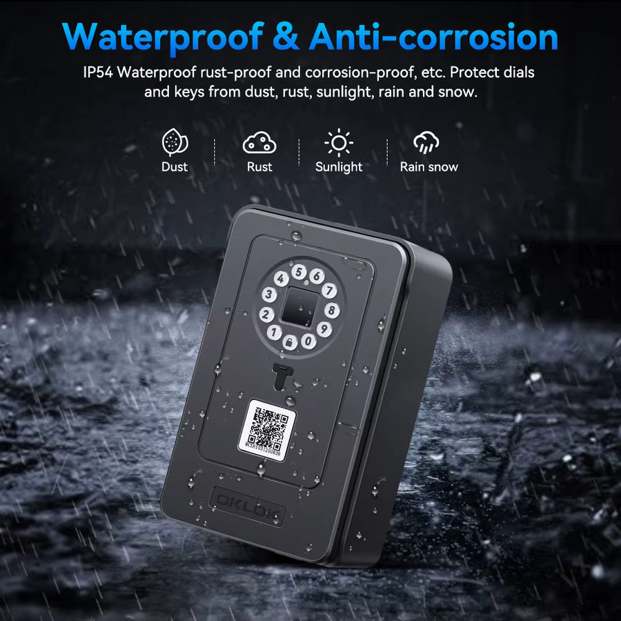 OKLOK Smart Key Lock Box mit Fingerabdruck und Bluetooth, wasserdichte Wandmontage, Schwarz - Bild 4