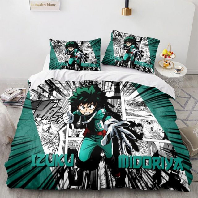 My Hero Academia Anime Bettwäsche-Set aus Polyester mit Kissenbezügen in Grün, B/H: 70 x 133 cm - Bild 1