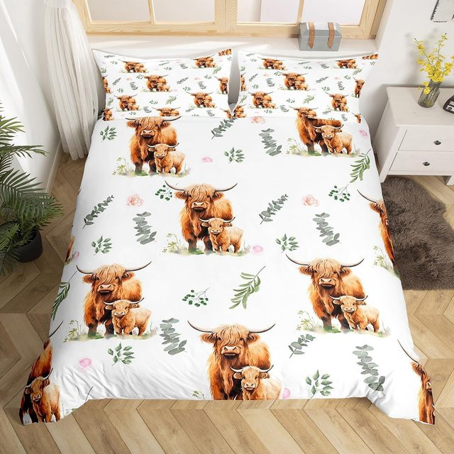 Bettwäsche-Set Your Warm Home mit Highland Cattle Motiv in Weiß, Bettbezug und Kissenbezüge, B/H: 200 x 230 cm, Kissenbezüge: 50 x 70 cm - Bild 1