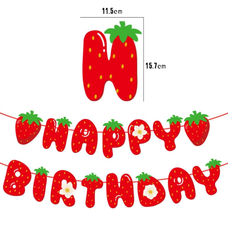 Erdbeere Geburtstag Banner Rot mit Buchstaben als hängende Partydekoration für Kinder aus Papier - Bild 5