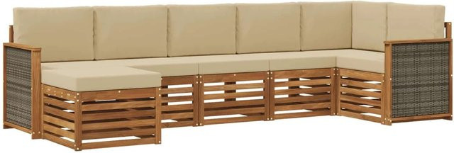 vidaXL Ecksofa Set aus massivem Akazienholz in Natur mit beigen Polyester-Kissen im L-Shape Design - Bild 1