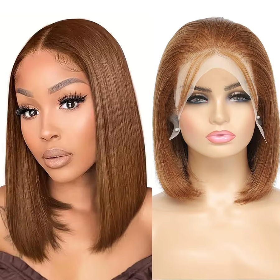Braune Bob-Perücke aus Echthaar, 13x4 HD-Lace-Front, 180% Dichte - Bild 4