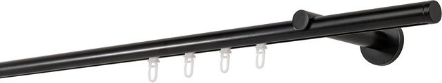Ondeco Gardinenstange auf Maß Match 1-lauf Schwarz mit Wandträger 12 cm und Gleiter, Innenlauf 20 mm - Bild 1