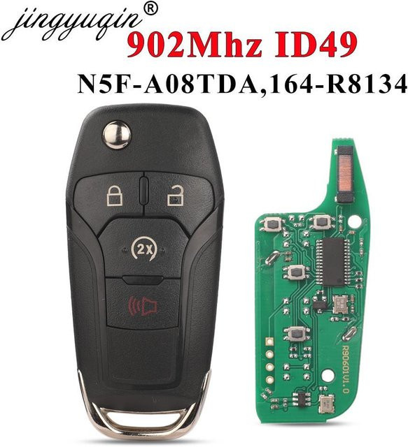 Jingyuqin 4 Taste Flip Remote Auto Schlüsselanhänger 902 MHz ID49 Chip für Ford F150 F250 F350 F450 F550 Ranger Raptor 2015-2020 Schwarz N5F-A08TDA - Bild 1