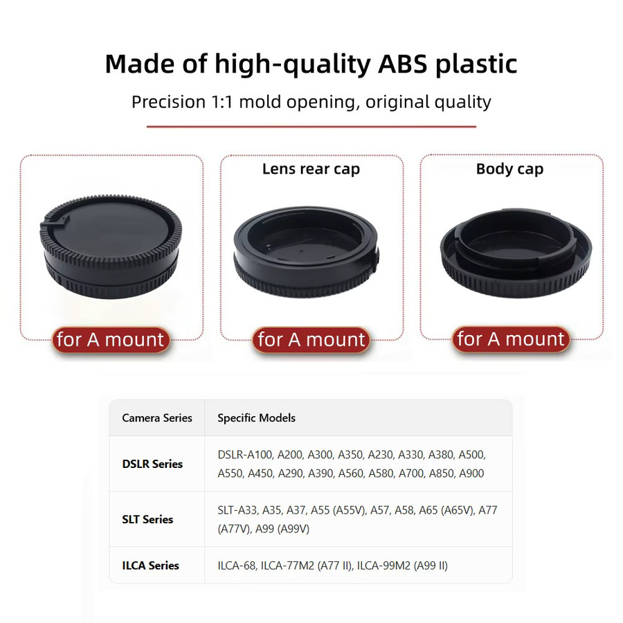 Sony Kamera-Gehäuseabdeckung und Objektivrückdeckel Set in Schwarz für Sony A-Mount DSLR und SLT Modelle wie A58, A57, A77II, A99II, A65, A77, A99 II, A35, A37 und A100 - Bild 3