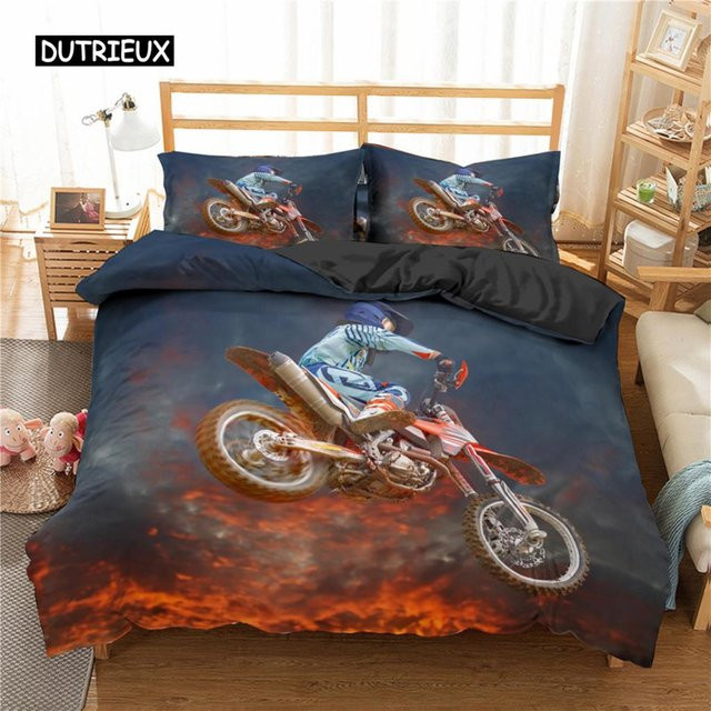 Motocross Bettwäscheset von Binchi Outdoor Product mit Motiv Offroad-Rennen, Mehrfarbig, Material: Polyester und Mikrofaser, B/H: 135 x 200 cm - Bild 1