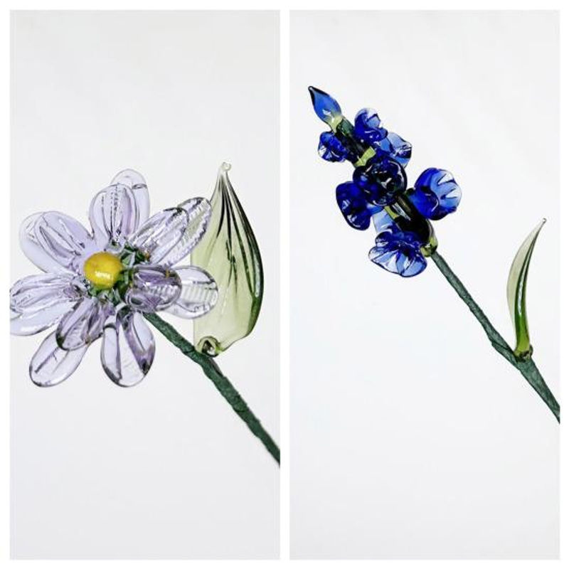 Bluelans Handgefertigte Glasblume mit Drahtstiel, Mehrfarbige Mundgeblasene Mini-Blumenfigur aus Glas und Metall - Bild 2