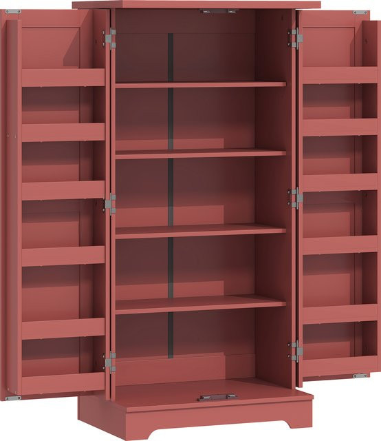 HOMCOM Küchenschrank Buffet mit Türen und verstellbaren Regalen, Farbe Rot, Holzmaserung, B/T/H: 60 x 40 x 120 cm, Aosom - Bild 1