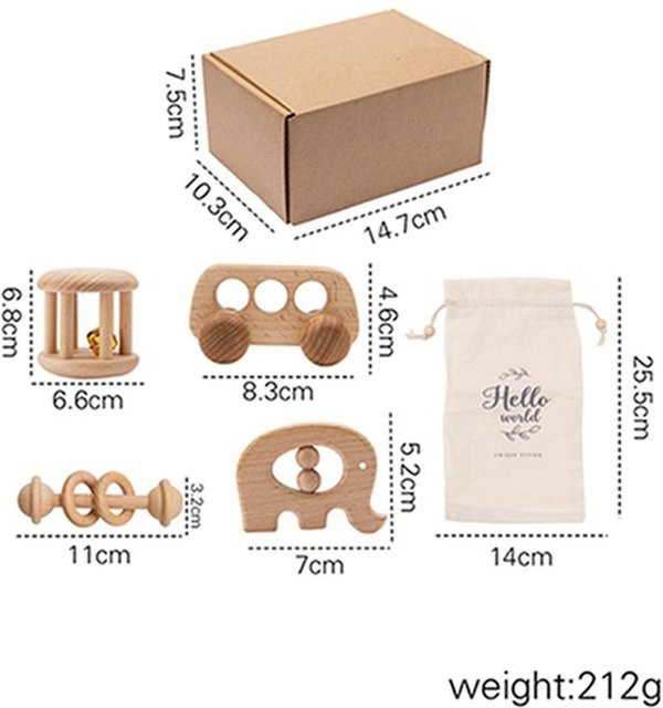 Binchi Montessori Holzspielzeug Set, Holzrassel, ab 0 Jahre - Bild 1