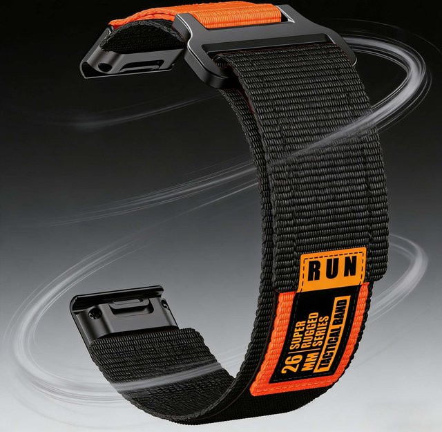 Runcool Uhrenarmband Nylon, Schwarz, 22mm, 26mm - Bild 1