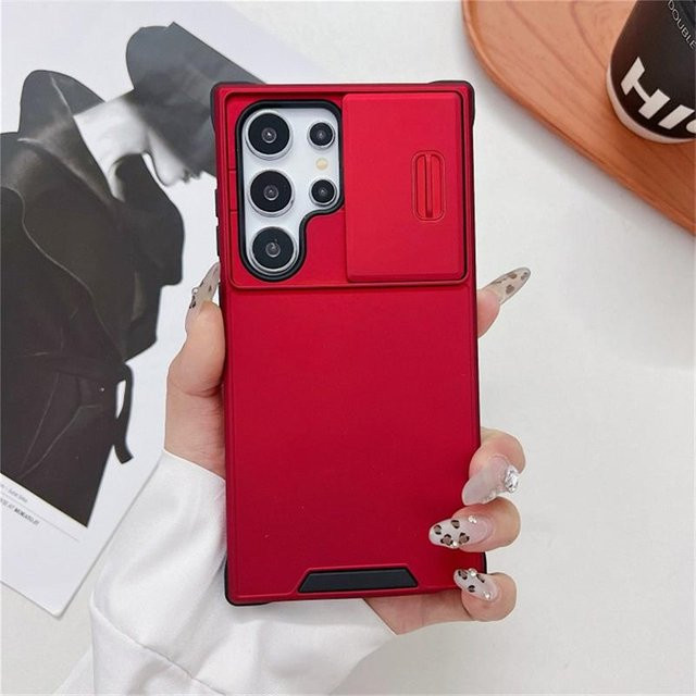Armor Schiebekamera-Schutz Mattes Case für Samsung Galaxy S26 S25 S24 S23 S22 S21 S20 Ultra Plus FE Note 20 Ultra Stoßfestes Cover in Rot - Bild 1