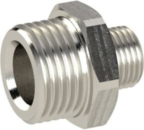 Riegler Doppelgewindenippel zylindrisch G 1/8 a. und G 1/4 a. in Messing vernickelt silber - Bild 1