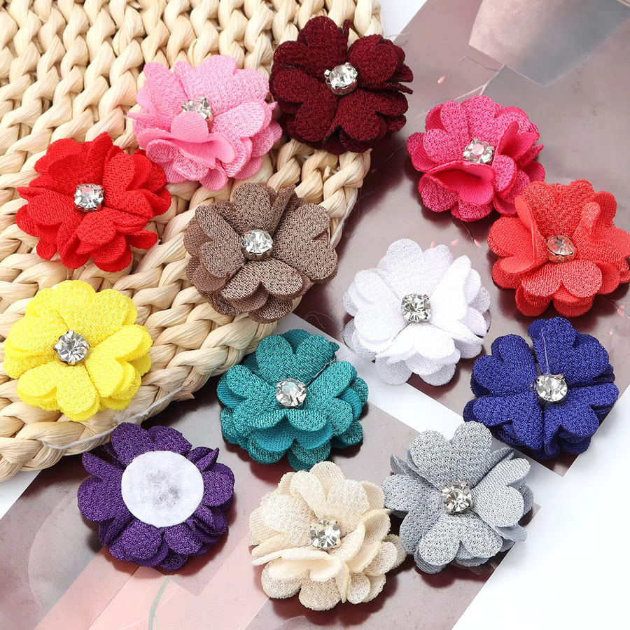 10 Stück Stoff Blumen Applikationen mit Perlen und Strass in Orange und Multicolour, Durchmesser: 3,5 cm, ideal für DIY Scrapbooking, Kleidung und Kopfbedeckungen - Bild 4