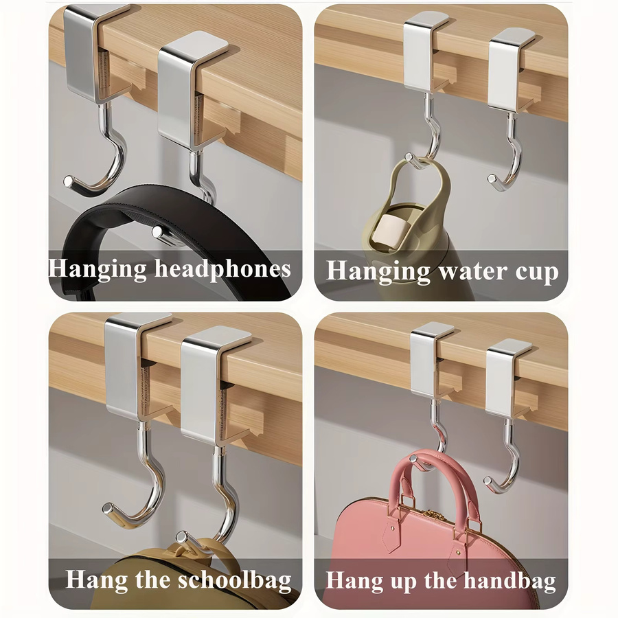 YOCITY Rucksackhaken 360 Grad drehbar, verstellbarer und abnehmbarer Taschenhalter für Schreibtisch und Schule, Farbe: Silber - Bild 3