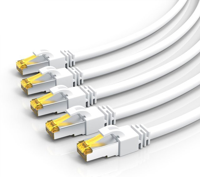 Primewire 5er Set LAN-Kabel CAT.7 mit RJ-45 Steckern, S/FTP Ethernet Patchkabel für Gigabit Ethernet, 10000 Mbit/s, Farbe: Weiß, Länge: 0,5 m - Bild 1