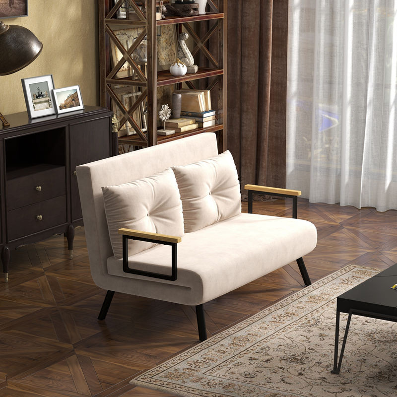 HOMCOM Schlafsofa als Relaxsessel mit Bettfunktion, Polstersofa mit verstellbarer Rückenlehne und Armlehnen, Samtstoff, Beige, B: 102 cm, T: 73 cm, H: 81 cm - Bild 2
