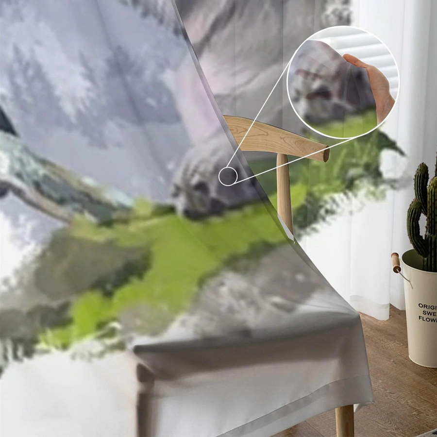 Yiran Furniture Transparente Voile-Tüll-Vorhänge mit Wolf und Rabe Motiv, Breite: 135 cm, Höhe: 114 cm - Bild 3