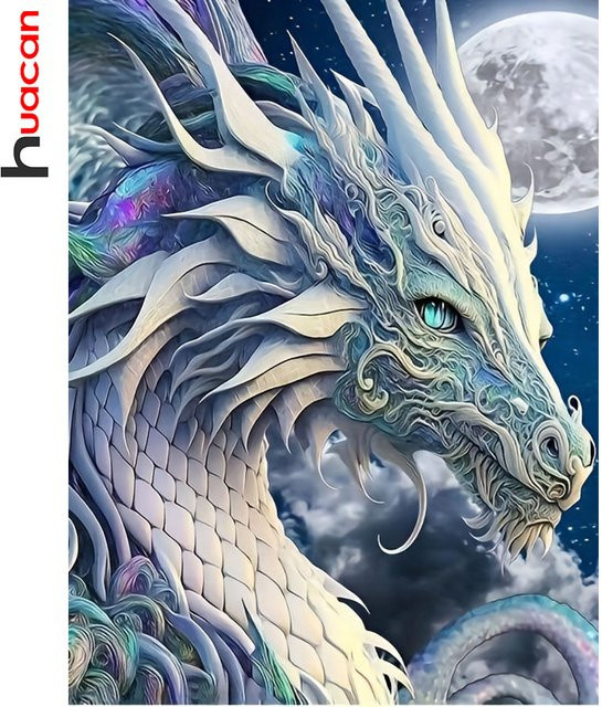 Huacan Diamantmalerei Drache als Rundes Stickerei-Bild mit Strass-Steinen in Multicolour, B/H: 30 x 20 cm - Bild 1