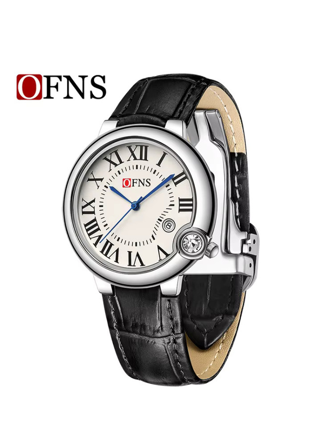 OFNS Armbanduhr Paar, Quarz, Edelstahl, Leder, Weiß, Unisex - Bild 5