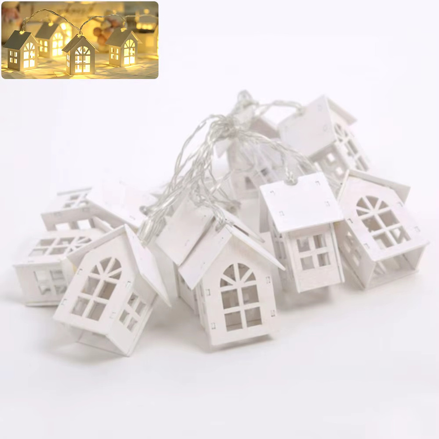 Holzhaus-Feen-Lichterkette mit 10 warmweißen LED-Laternen, 2 m Länge, weißes Holzdesign für Dekorationen zu Weihnachten, Hochzeiten oder Partys - Bild 5