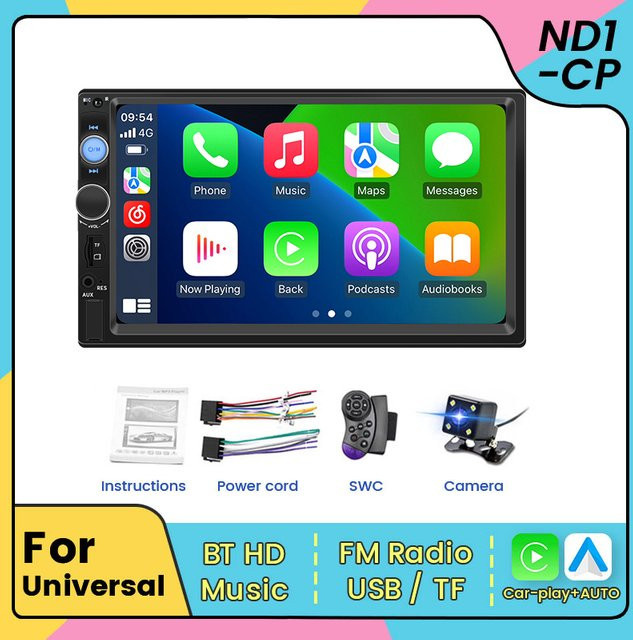 Navifly 2 Din Auto Radio mit 7 Zoll HD Touchscreen, MP5 Player mit GPS, Bluetooth, CarPlay, Mirror Link und Rückfahrkamera, Schwarz - Bild 1