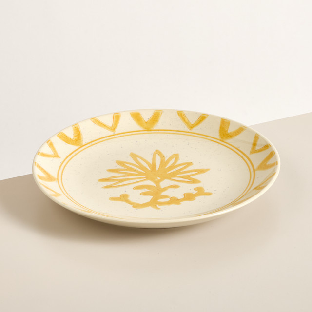 BLUME2000 Essteller aus Steingut in Gelb mit floralem Design, Durchmesser: 25,0 cm - Bild 1