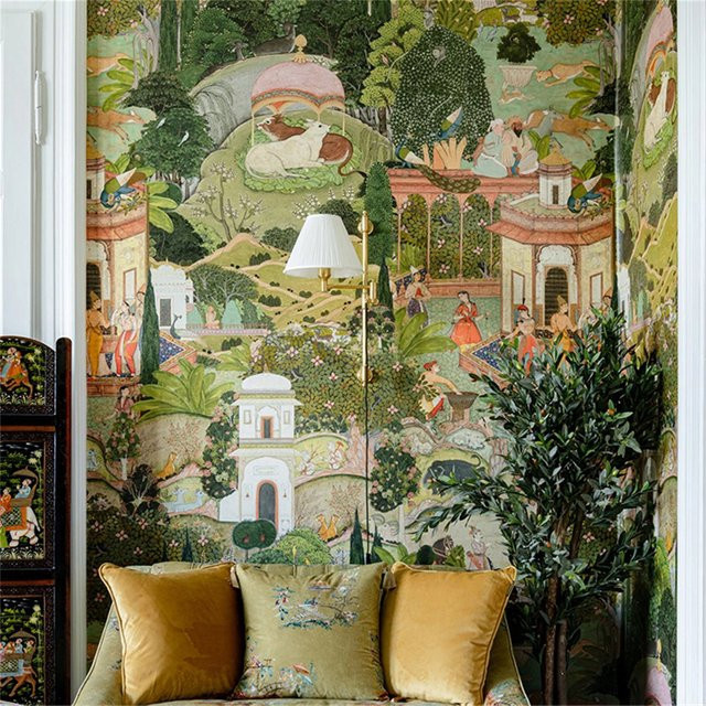 Maßgefertigte Tapete mit Südostasiatischem Pfau und Waldpflanzen in Multicolor für dein Wohnzimmer oder Schlafzimmer - Bild 1