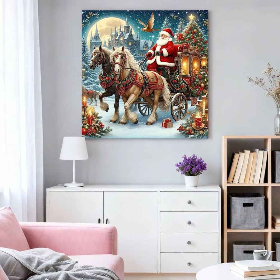 HUACAN 5D Diamantgemälde Weihnachtsmann Winterhaus Wanddekoration Mosaik mit runden Bohrern Breite: 20 cm, Höhe: 20 cm - Bild 3