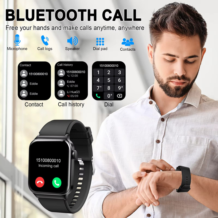 Kuizil Smartwatch, Schwarz, Silikon, 1,85 Zoll, Rechteckig - Bild 6