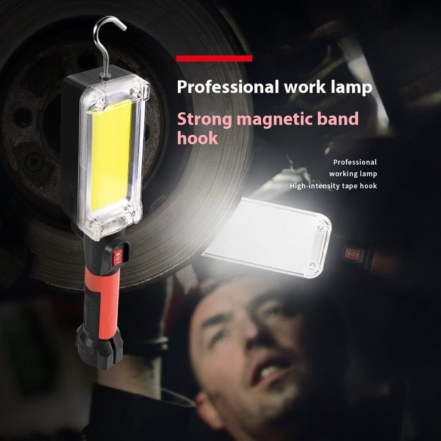 ESMARTER Tragbare COB-Laterne in Schwarz, USB wiederaufladbare LED-Arbeitslampe mit Magnet und Haken für Camping und Autoreparatur - Bild 1