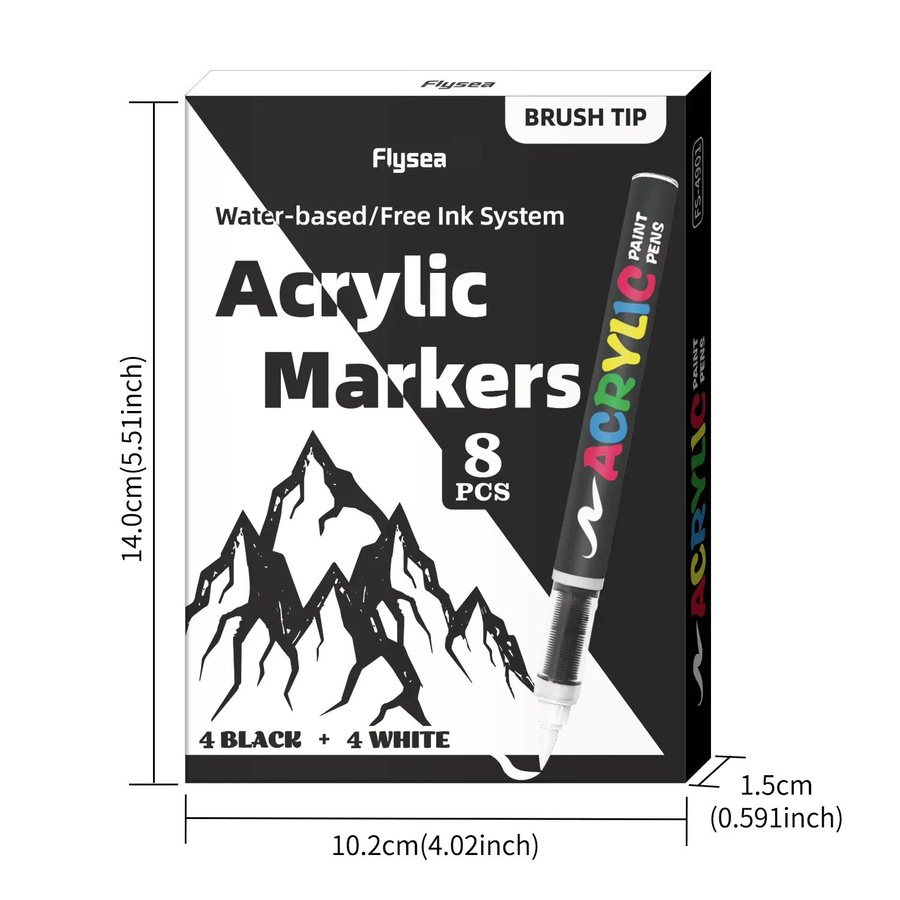 8-teiliges Haile Acrylmarker-Set in Schwarz und Weiß mit Pinselspitze für Illustrationen, Skizzen sowie Holz und Glas - Bild 6