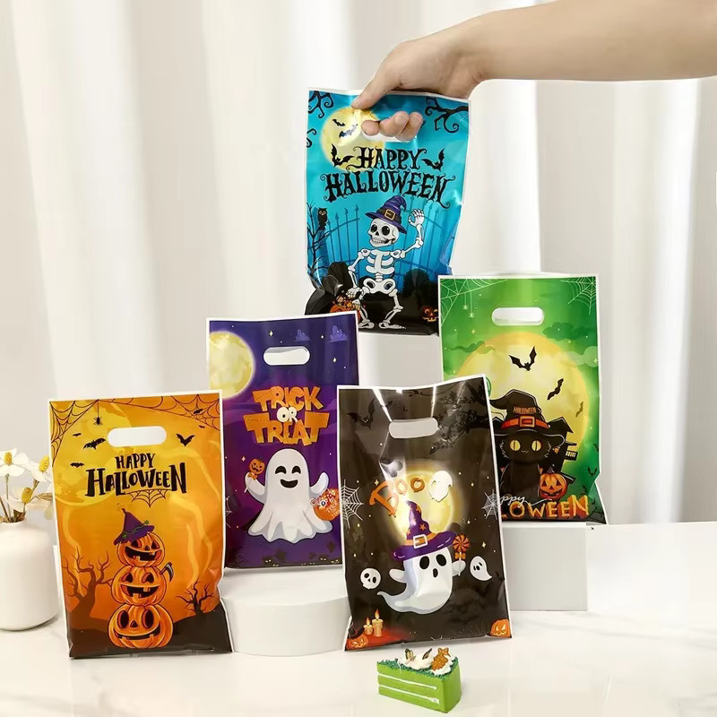 Halloween Süßigkeitentüten mit Griff in Geister- und Kürbis-Design, Mehrfarbig, aus Kunststoff - Bild 2
